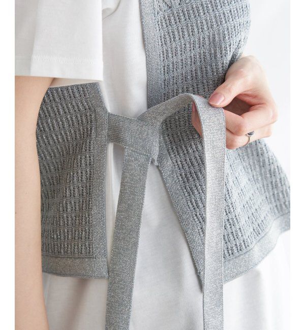 ikka「【2点セット】透かし編みラメニットベストアンサンブル」|ニット・セーター|
