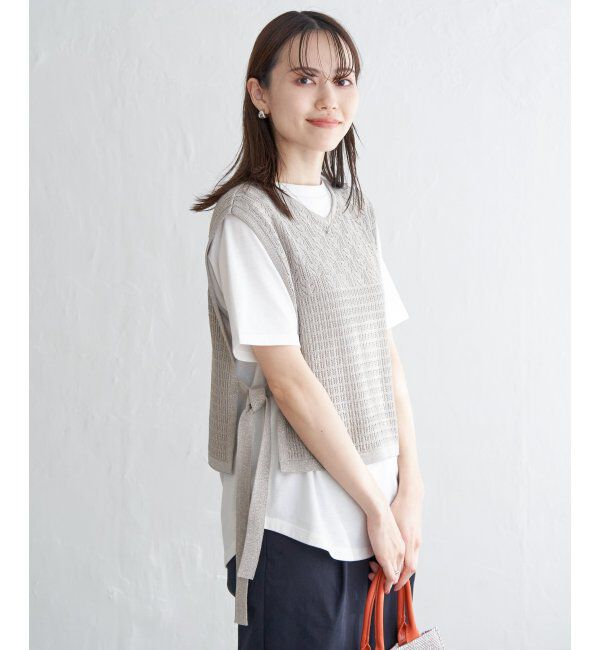ikka「【2点セット】透かし編みラメニットベストアンサンブル」|ニット・セーター|