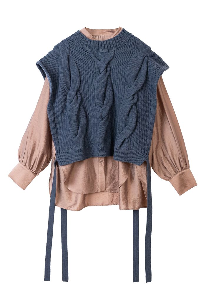 BACKYARD FAMILY「MIND 手編みニットベストセット 通販 ブラウス ニットベスト セット 長袖 シャツ」|シャツ・ブラウス|