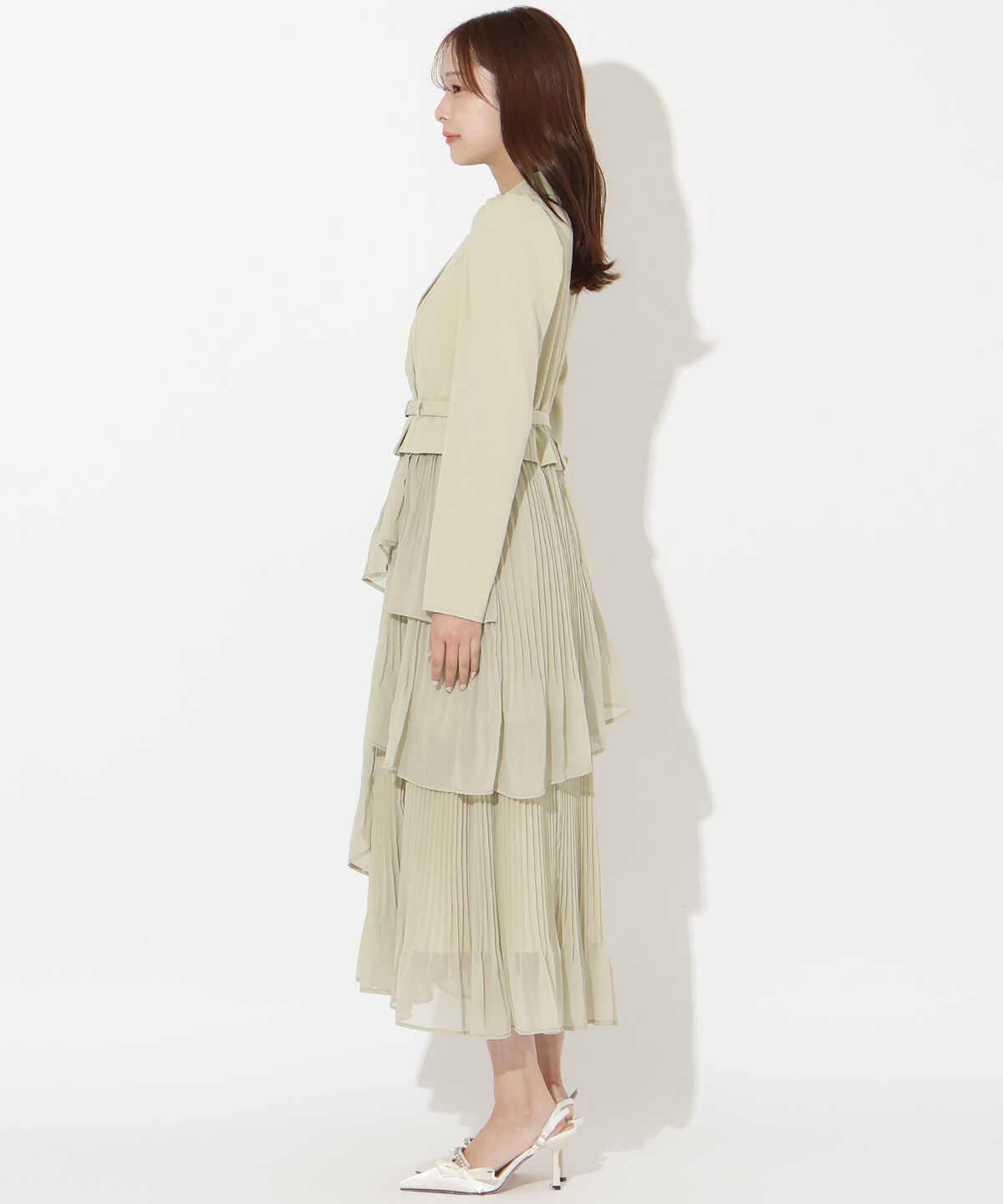 アンドクチュール「ジャケットレイヤードプリーツワンピース」|ワンピース|