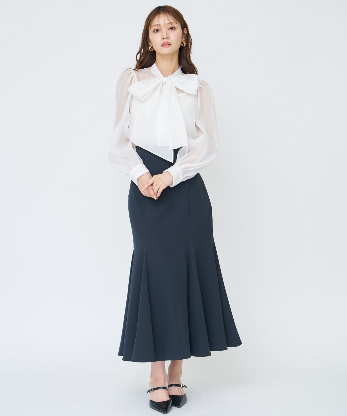 アンドクチュール「バックレースアップマーメイドスカート」|フレア|ネイビー