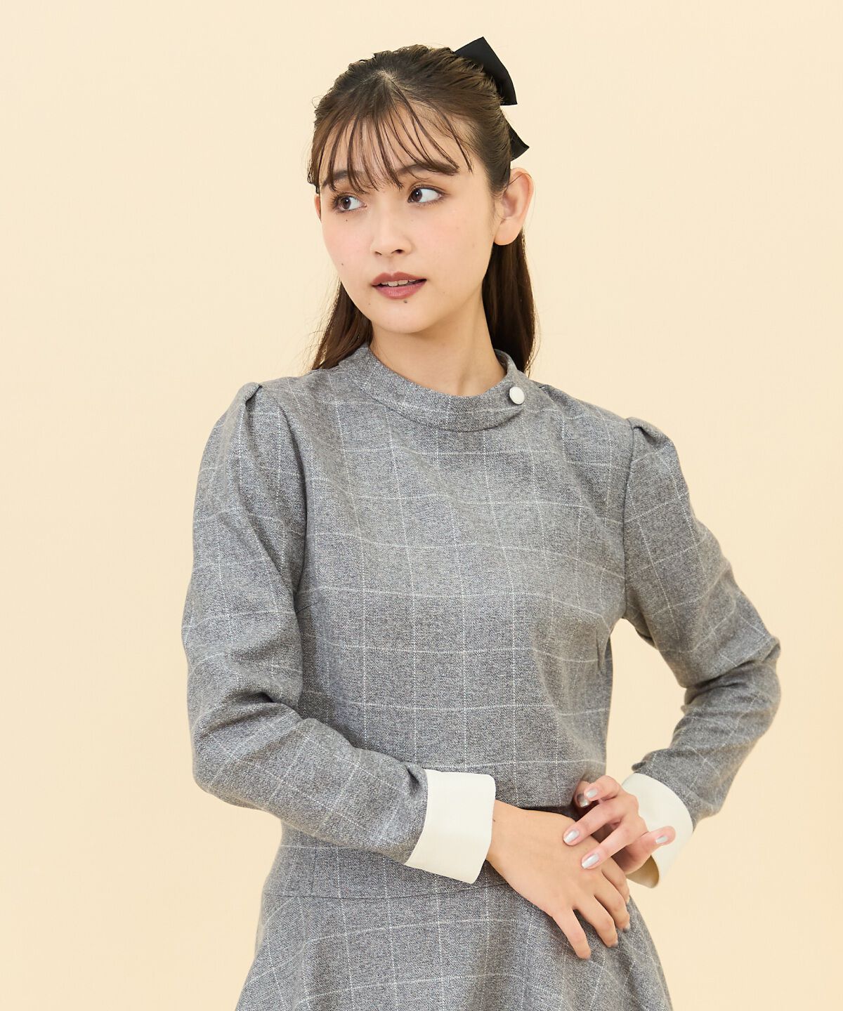 REDYAZEL「バイカラーチェックスタンドトップス」|シャツ・ブラウス|