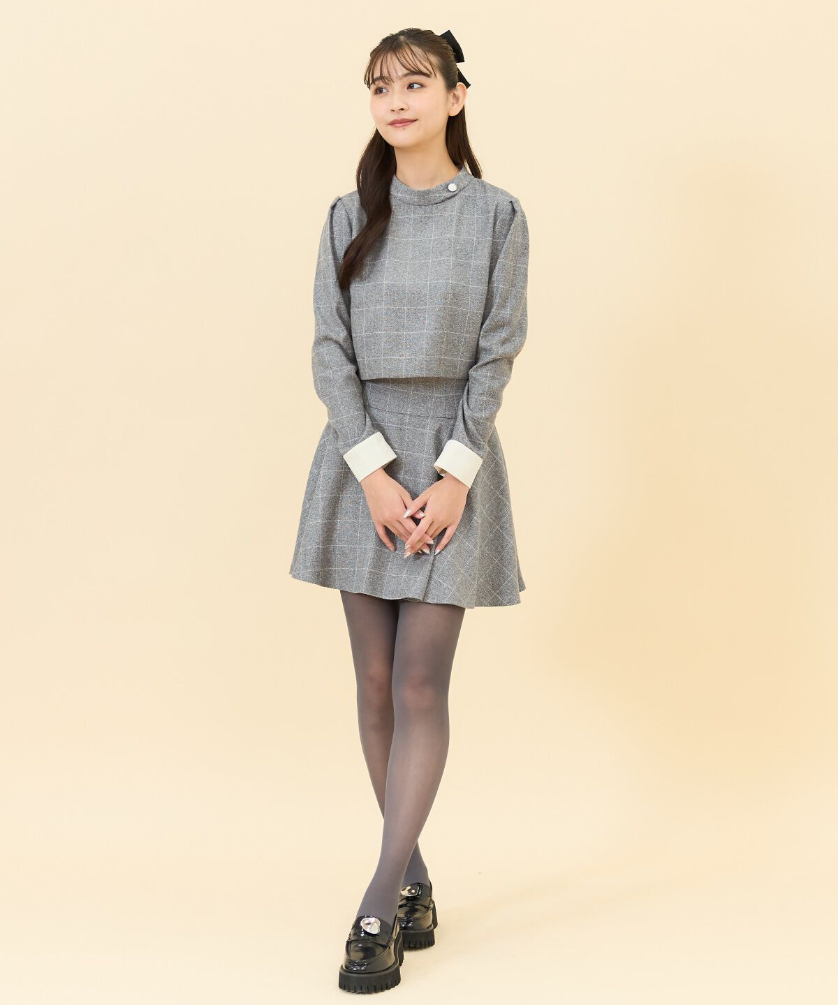 REDYAZEL「バイカラーチェックスタンドトップス」|シャツ・ブラウス|