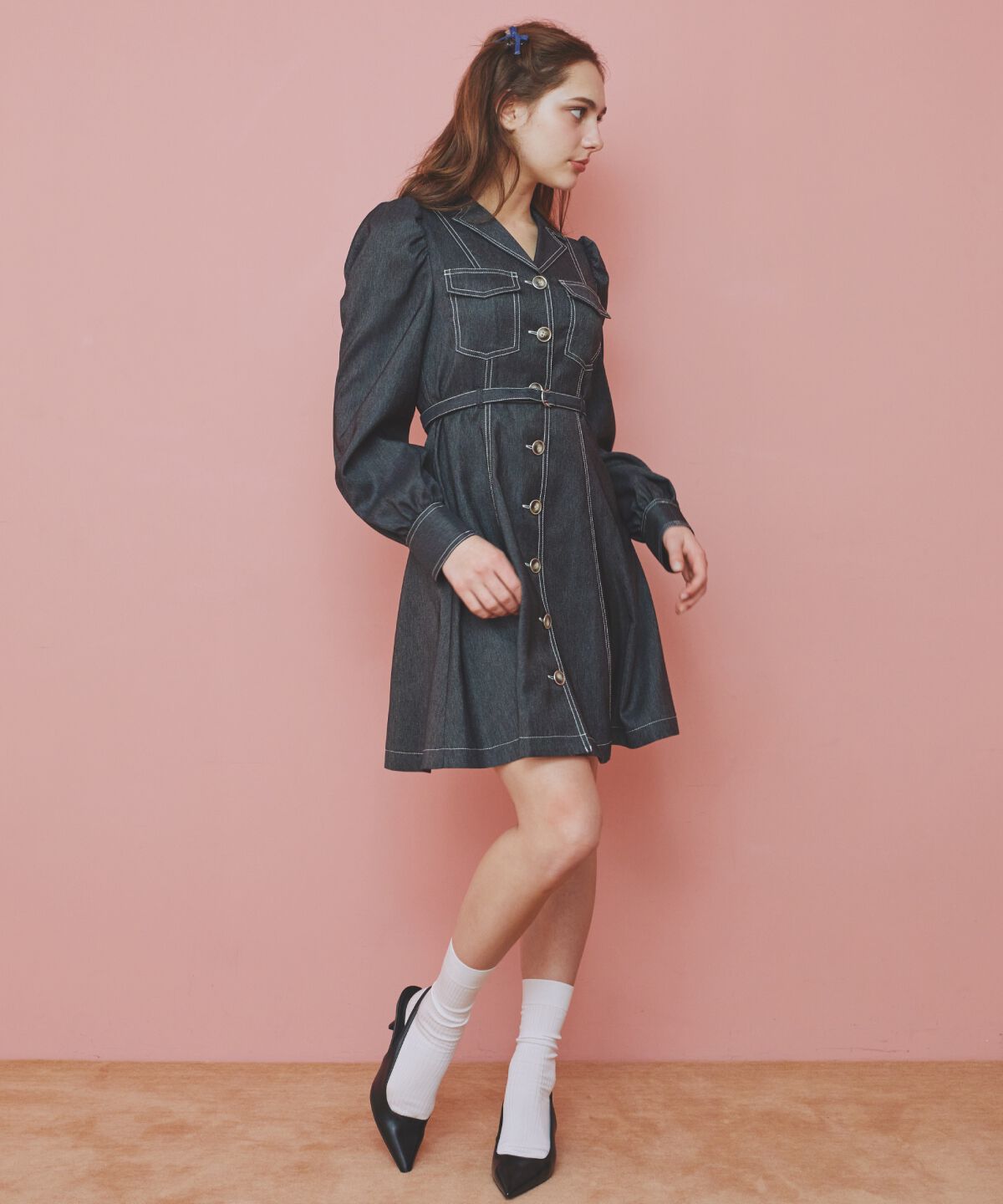 REDYAZEL「デニムライクミニシャツワンピース」|ワンピース|
