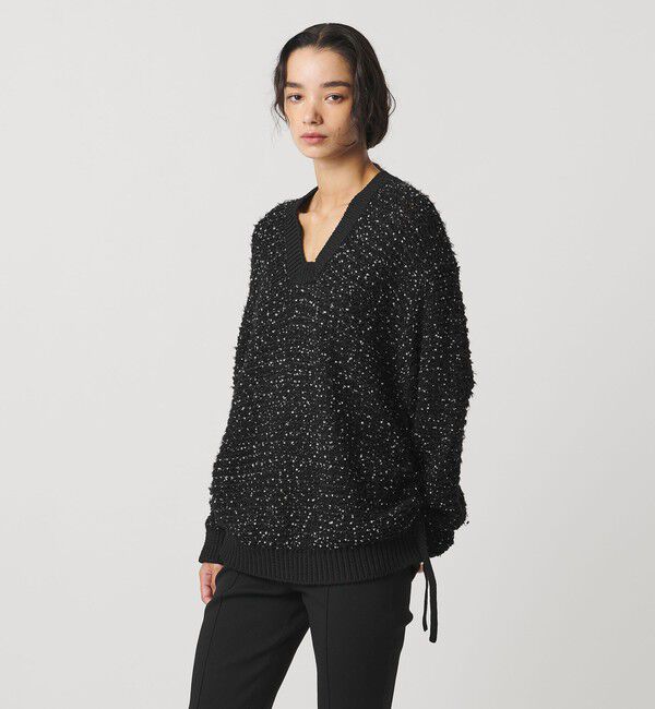 AEWEN MATOPH「＜AEWEN MATOPH＞ハートスパンコール シャーリングVネックニット」|ニット・セーター|BLACK