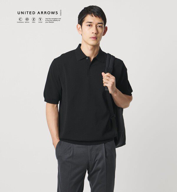 UNITED ARROWS「ショートスリーブ ニットポロシャツ UA COZY ウォッシャブル 抗菌防臭」|ニット・セーター|BLACK