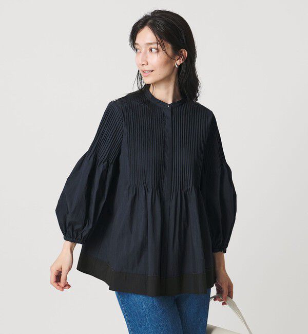 UNITED ARROWS「ピンタック バンドカラー ブラウス」|シャツ・ブラウス|NAVY