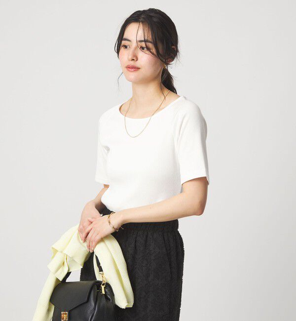 UNITED ARROWS green label relaxing「ブライトリブ ボートネック 5分袖 プルオーバー カットソー」|Tシャツ・カットソー|