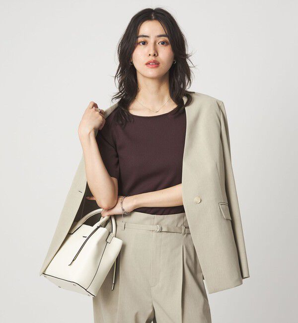 UNITED ARROWS green label relaxing「ブライトリブ ボートネック 5分袖 プルオーバー カットソー」|Tシャツ・カットソー|