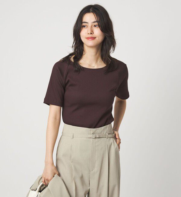 UNITED ARROWS green label relaxing「ブライトリブ ボートネック 5分袖 プルオーバー カットソー」|Tシャツ・カットソー|