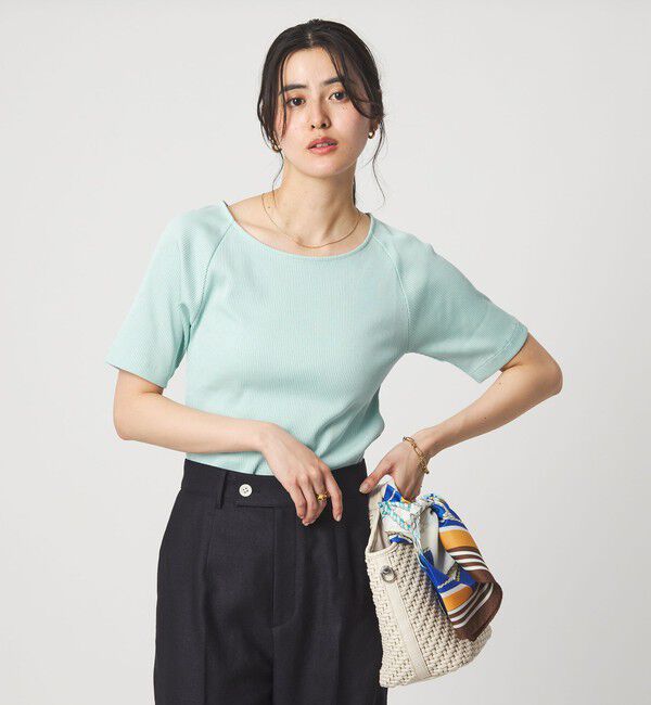 UNITED ARROWS green label relaxing「ブライトリブ ボートネック 5分袖 プルオーバー カットソー」|Tシャツ・カットソー|LIME