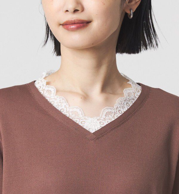 UNITED ARROWS green label relaxing「レース Vネック プルオーバー ニット」|ニット・セーター|
