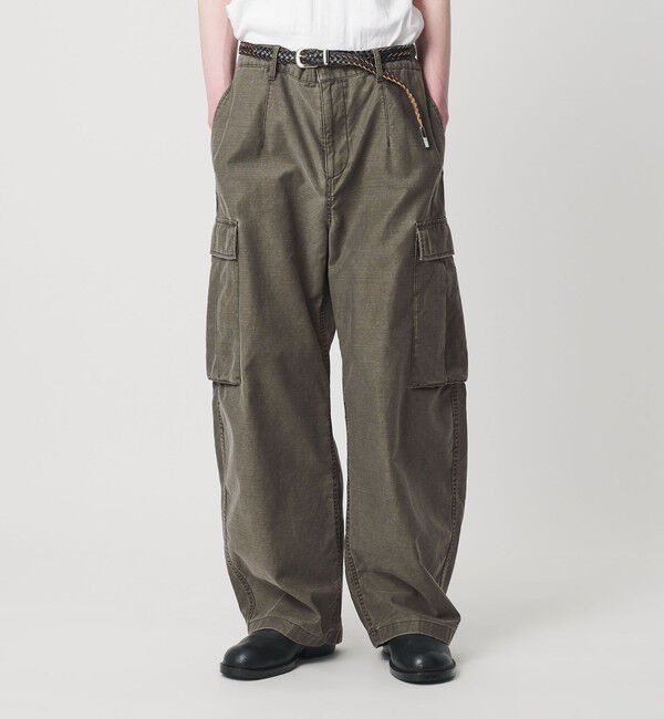 MONKEY TIME「ピグメント バックサテン カーブ カーゴ パンツ」|チノ|