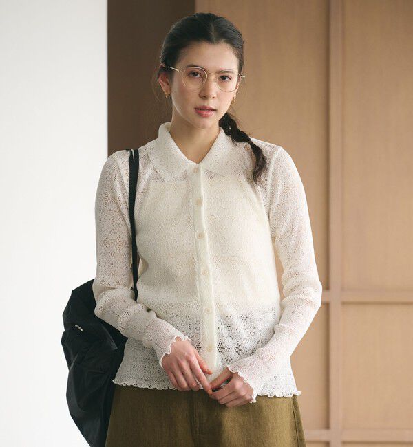 BEAUTY&YOUTH UNITED ARROWS「レースプリーツ シャツ ウォッシャブル」|カーディガン|OFF WHITE
