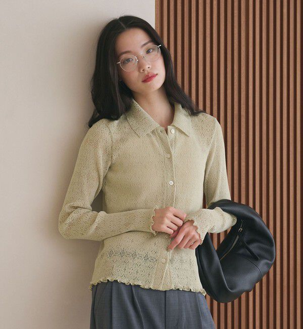 BEAUTY&YOUTH UNITED ARROWS「レースプリーツ シャツ ウォッシャブル」|カーディガン|LIME