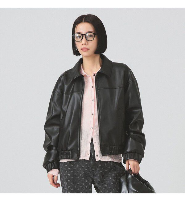 Ray BEAMS 「フェイクレザー ジップ ブルゾン」|ブルゾン・スタジャン|BLACK