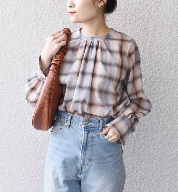 SHIPS for women「SUPER120 シアーチェックギャザーブラウス◇」|シャツ・ブラウス|