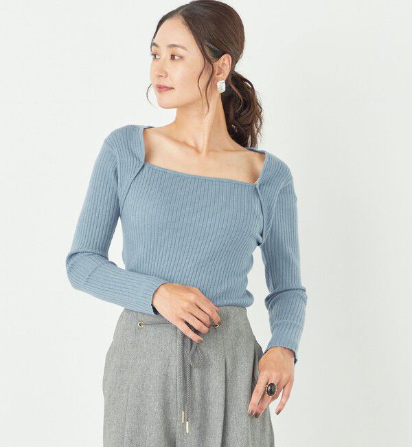 SHIPS Colors 「SHIPS Colors:〈手洗い可能〉14G スクエアー ネック リブ ニット」|ニット・セーター|