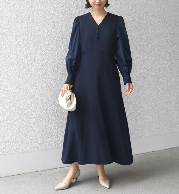 SHIPS for women「〈手洗い可能〉異素材 コンビ フロント ボタン ワンピース ◇」|ワンピース|