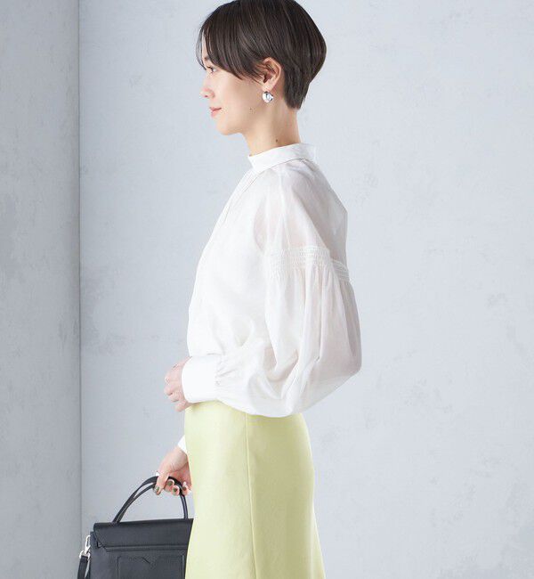 SHIPS for women「〈手洗い可能〉ボイル オーガンジー シャーリング ボリューム ブラウス 24SS ◇」|シャツ・ブラウス|