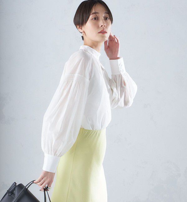 SHIPS for women「〈手洗い可能〉ボイル オーガンジー シャーリング ボリューム ブラウス 24SS ◇」|シャツ・ブラウス|