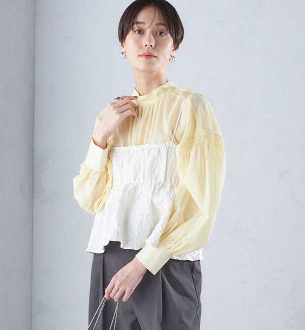 SHIPS for women「〈手洗い可能〉ボイル オーガンジー シャーリング ボリューム ブラウス 24SS ◇」|シャツ・ブラウス|