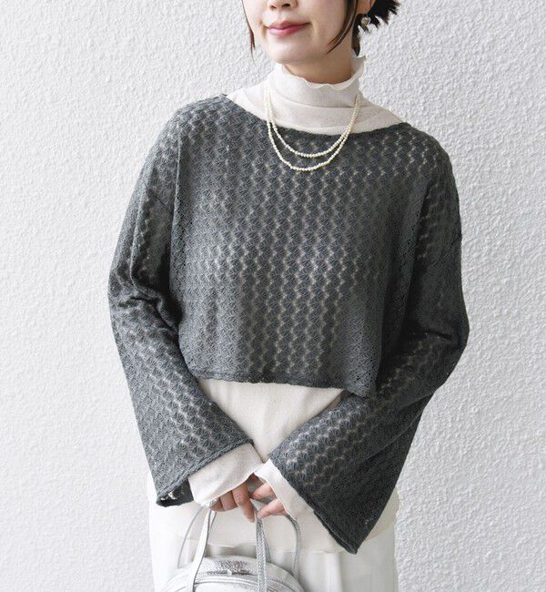 SHIPS for women「* 〈手洗い可能〉バルファス レース ショート プルオーバー 24SS ◇」|Tシャツ・カットソー|チャコールグレー