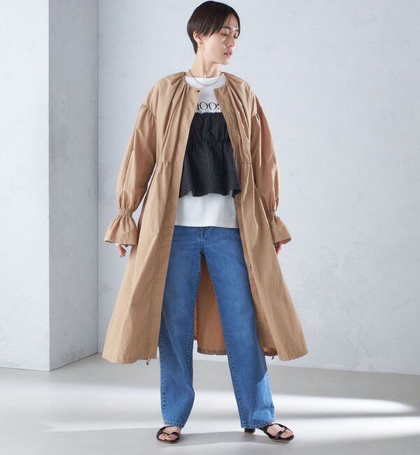 SHIPS for women「〈撥水加工/手洗い可能〉裾 ドロスト ノーカラー ロング コート 24SS ◇」|ノーカラーコート|