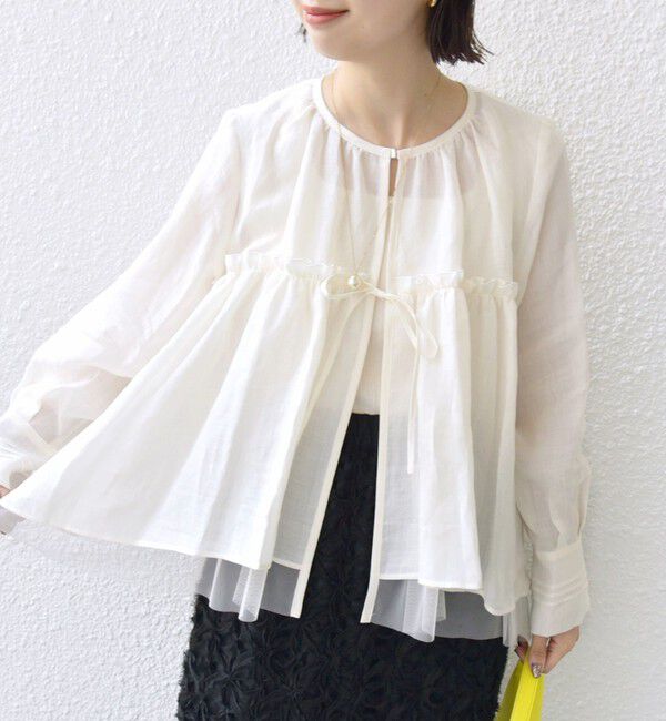 SHIPS for women「*〈手洗い可能〉ペーパー リネン フリル 羽織 ブラウス」|シャツ・ブラウス|