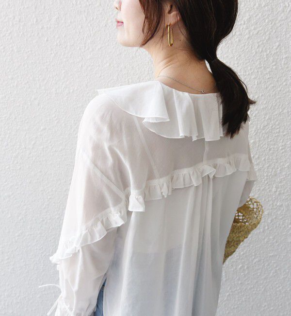 SHIPS for women「* 〈手洗い可能〉強撚 コットン シアー ボイル フリル ブラウス ◇」|シャツ・ブラウス|