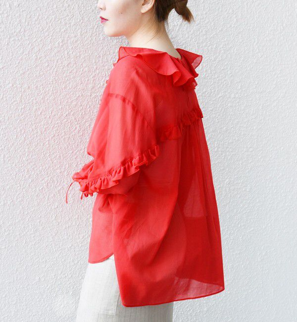 SHIPS for women「* 〈手洗い可能〉強撚 コットン シアー ボイル フリル ブラウス ◇」|シャツ・ブラウス|