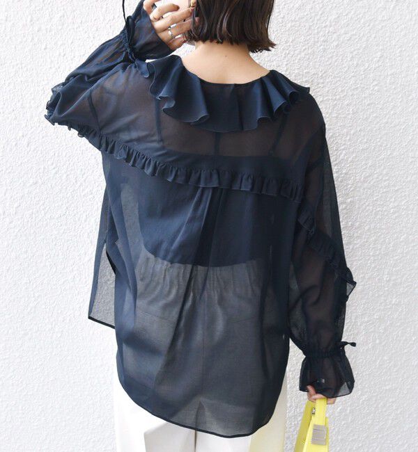 SHIPS for women「* 〈手洗い可能〉強撚 コットン シアー ボイル フリル ブラウス ◇」|シャツ・ブラウス|