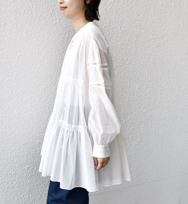 SHIPS for women「* 〈手洗い可能〉強撚 コットン ボイル シアー ティアード チュニック ◇」|シャツ・ブラウス|