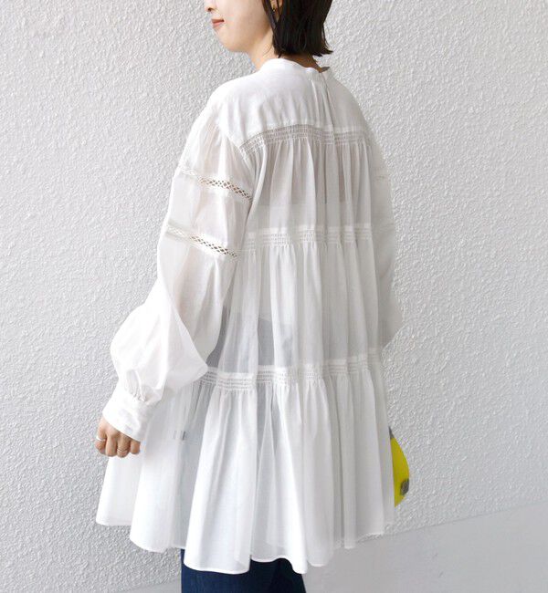 SHIPS for women「* 〈手洗い可能〉強撚 コットン ボイル シアー ティアード チュニック ◇」|シャツ・ブラウス|
