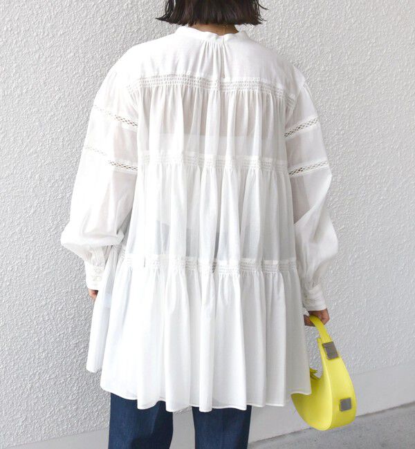 SHIPS for women「* 〈手洗い可能〉強撚 コットン ボイル シアー ティアード チュニック ◇」|シャツ・ブラウス|