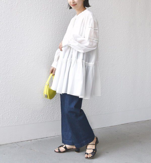 SHIPS for women「* 〈手洗い可能〉強撚 コットン ボイル シアー ティアード チュニック ◇」|シャツ・ブラウス|