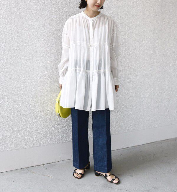 SHIPS for women「* 〈手洗い可能〉強撚 コットン ボイル シアー ティアード チュニック ◇」|シャツ・ブラウス|