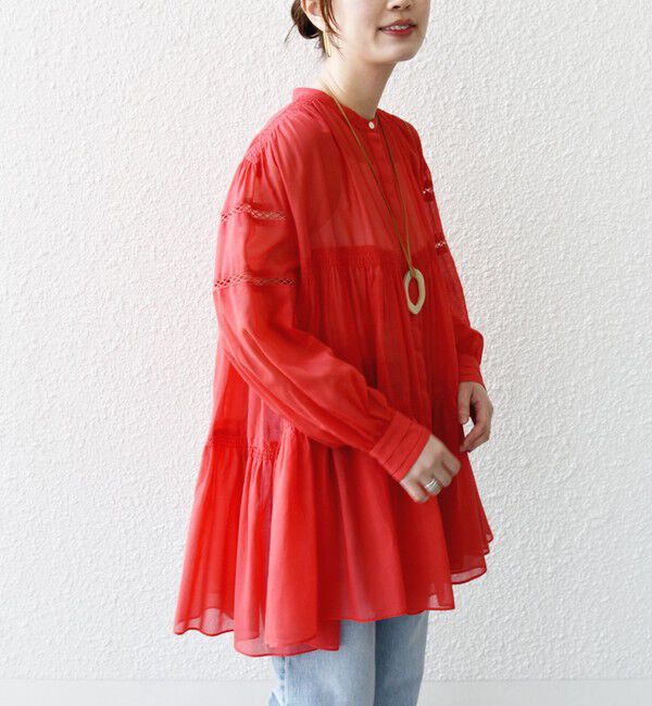 SHIPS for women「* 〈手洗い可能〉強撚 コットン ボイル シアー ティアード チュニック ◇」|シャツ・ブラウス|