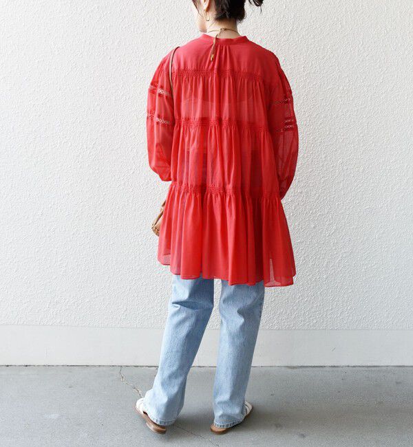 SHIPS for women「* 〈手洗い可能〉強撚 コットン ボイル シアー ティアード チュニック ◇」|シャツ・ブラウス|