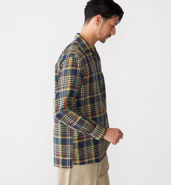 SHIPS「SHIPS: オープンカラー コットン リネン マドラスチェック プルオーバー シャツ ブルー」|シャツ・ブラウス|