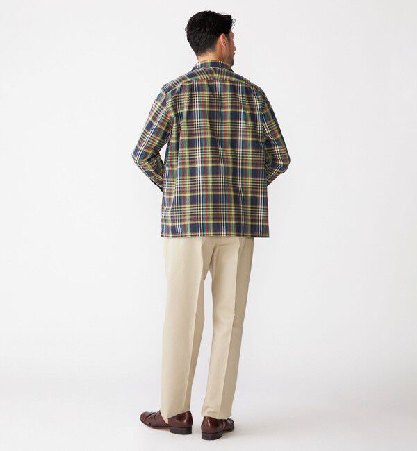 SHIPS「SHIPS: オープンカラー コットン リネン マドラスチェック プルオーバー シャツ ブルー」|シャツ・ブラウス|