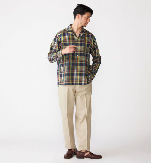 SHIPS「SHIPS: オープンカラー コットン リネン マドラスチェック プルオーバー シャツ ブルー」|シャツ・ブラウス|