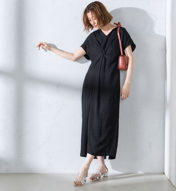 SHIPS for women「〈手洗い可能〉麻混 ノットディテール フレンチスリーブ ワンピース」|ワンピース|