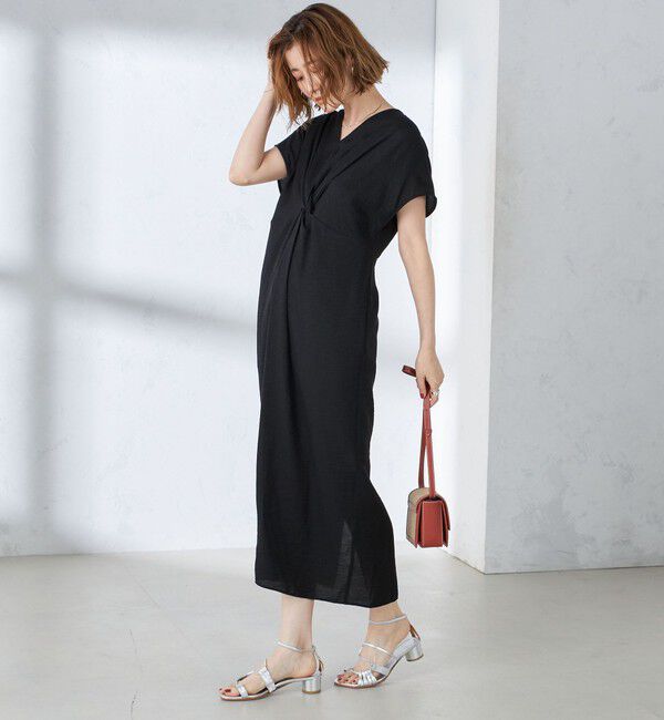 SHIPS for women「〈手洗い可能〉麻混 ノットディテール フレンチスリーブ ワンピース」|ワンピース|