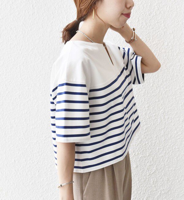 SHIPS for women「〈手洗い可能〉オーガニック 綿 ボーダー ショート スリーブ」|Tシャツ・カットソー|