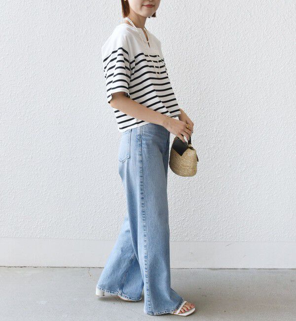 SHIPS for women「〈手洗い可能〉オーガニック 綿 ボーダー ショート スリーブ」|Tシャツ・カットソー|