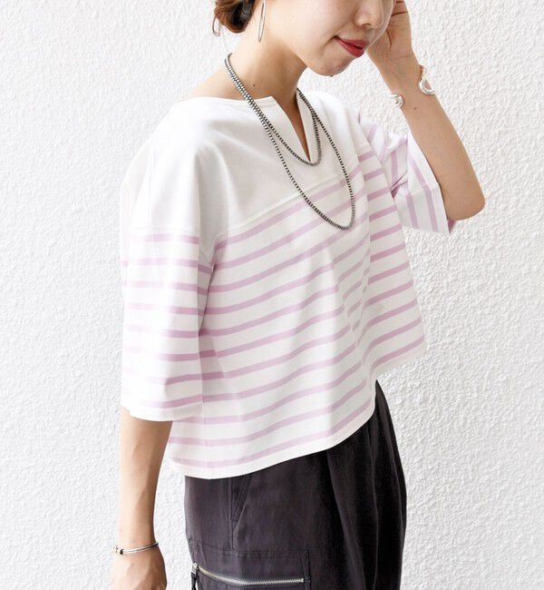 SHIPS for women「〈手洗い可能〉オーガニック 綿 ボーダー ショート スリーブ」|Tシャツ・カットソー|