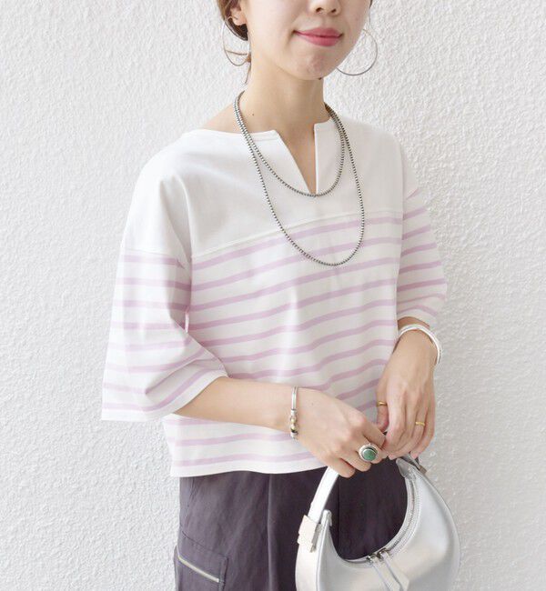 SHIPS for women「〈手洗い可能〉オーガニック 綿 ボーダー ショート スリーブ」|Tシャツ・カットソー|