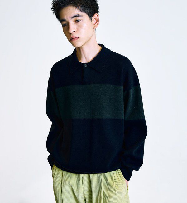 SHIPS「City Ambient Products:〈手洗い可能〉リラックス 1ボタン ニットポロシャツ」|ニット・セーター|ネイビー