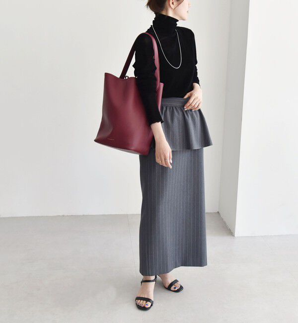 quaranciel「quaranciel:〈洗濯機可能〉ペプラム ベルト付 ストライプ Iライン スカート」|スカート|